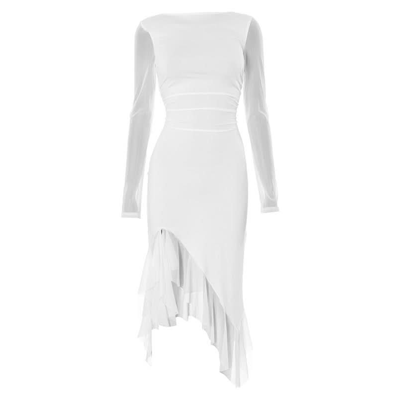 Long Sleeve Mesh Patchwork Plus Size Midi Dresses main image 0