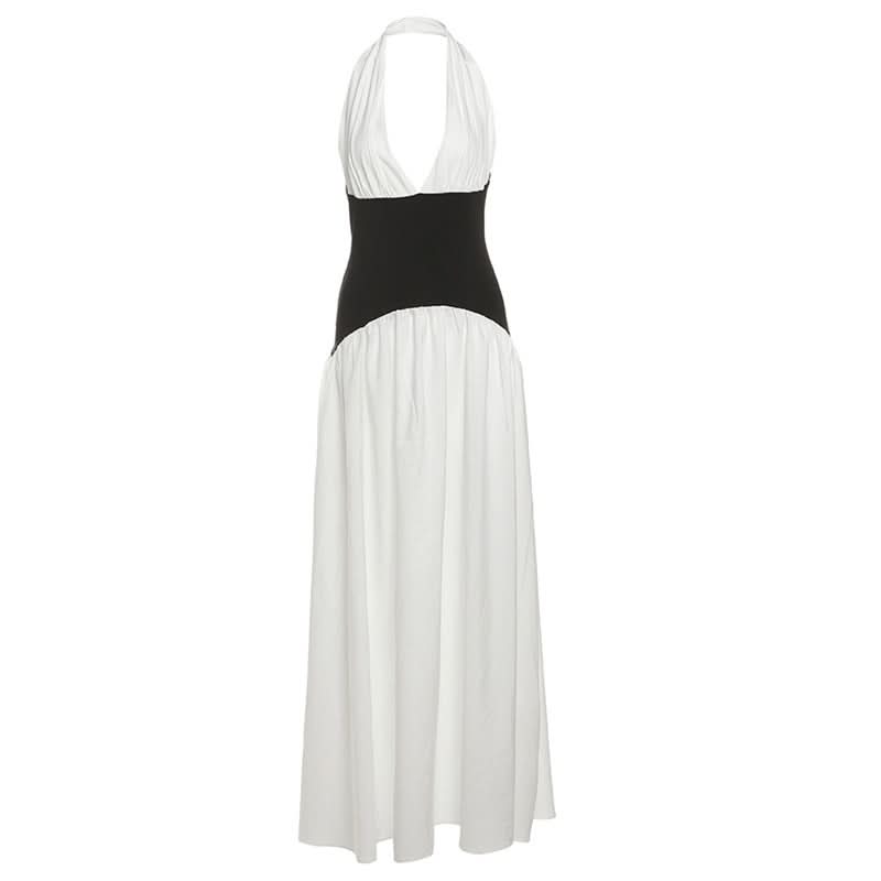 navy blue dress for baby girl Halter v neck backless ruched maxi dress