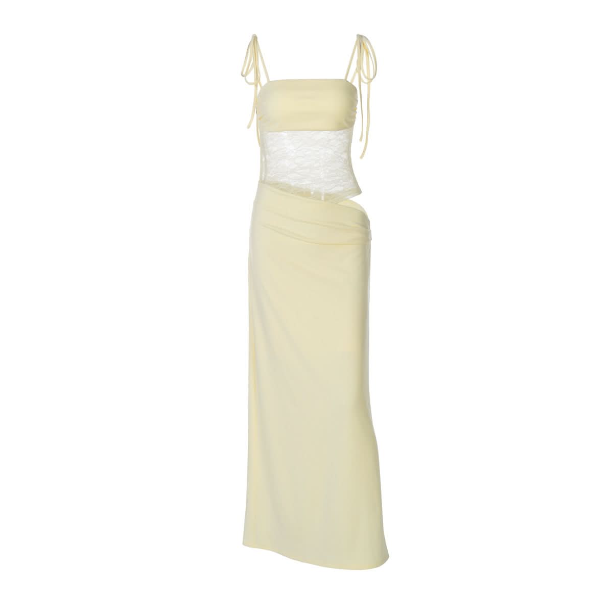 white christmas dresses Square neck lace hollow out zip-up cami cut out maxi dress