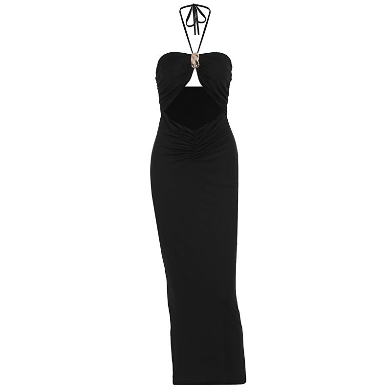 Hollow out halter self tie ruched cut out midi dress | Festival Outfit Halibuy Hollow out halter self tie ruched cut out midi dress | Festival Outfit Halibuy