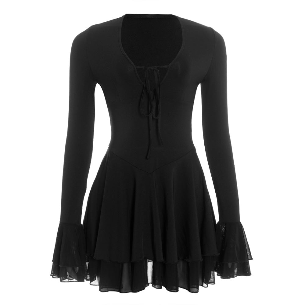 V neck self tie long flared sleeve mini dress | Festival Outfits Women Halibuy V neck self tie long flared sleeve mini dress | Festival Outfits Women Halibuy
