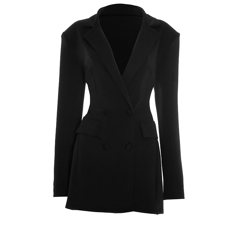 Long sleeve turnover collar solid mini dress