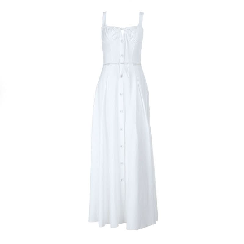 Hollow out button zip-up self tie cami cut out maxi dress