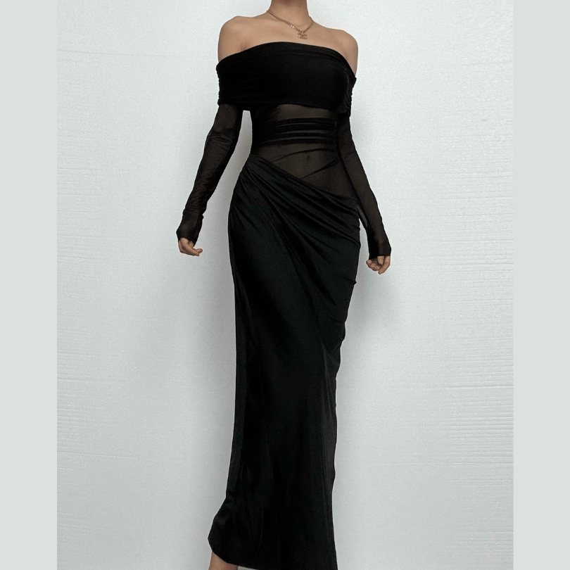 Long sleeve off shoulder mesh ruched maxi dress | Festival Outfits Wom Halibuy Long sleeve off shoulder mesh ruched maxi dress | Festival Outfits Wom Halibuy