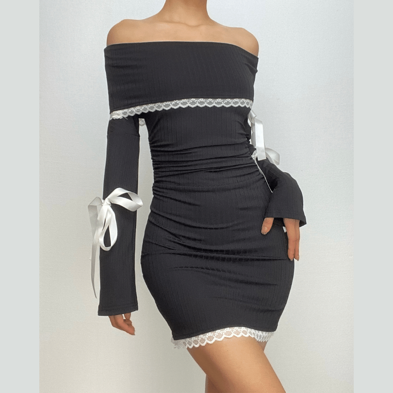 Off Shoulder Long Sleeve Tie-Up Mini Dresses main image 1