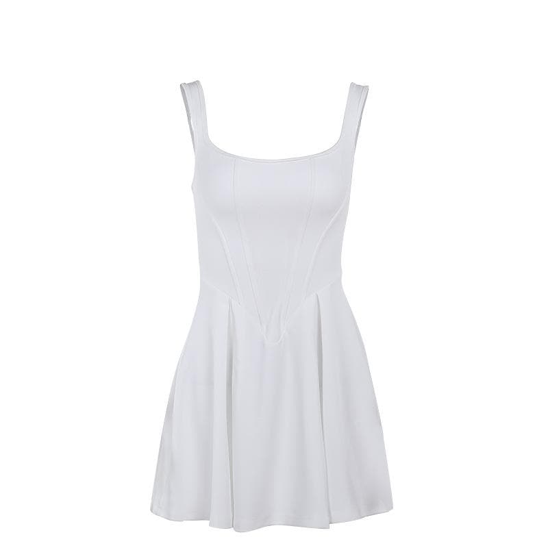 U neck bustier solid backless cami mini dress