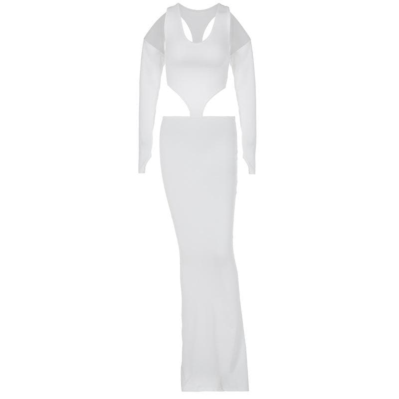 Hollow Out Pleated Long Sleeves Maxi Dress
