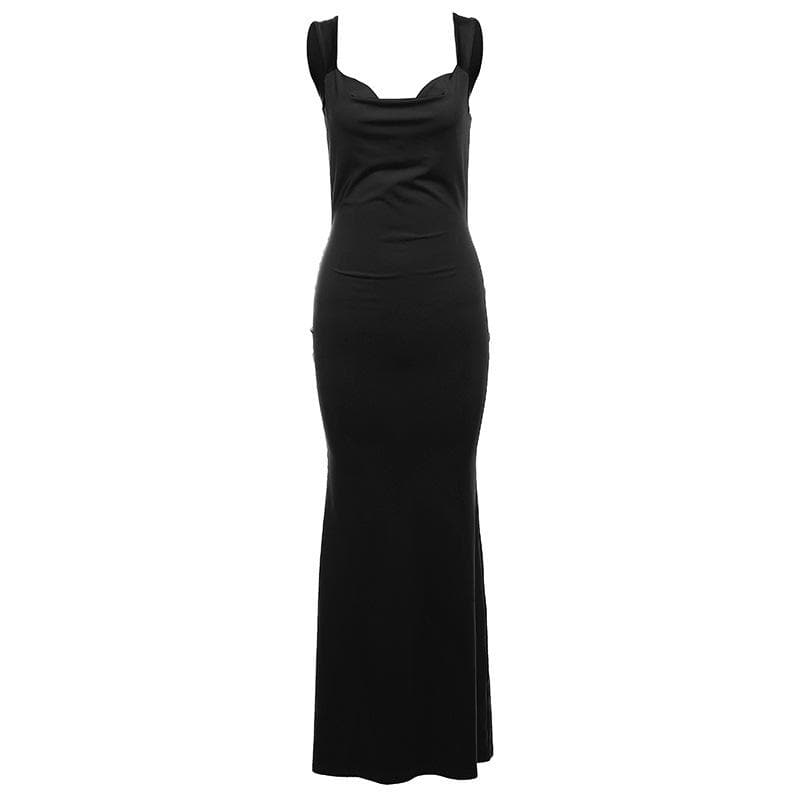 slim fit dress slacks Cowl neck bowknot backless solid cami maxi dress
