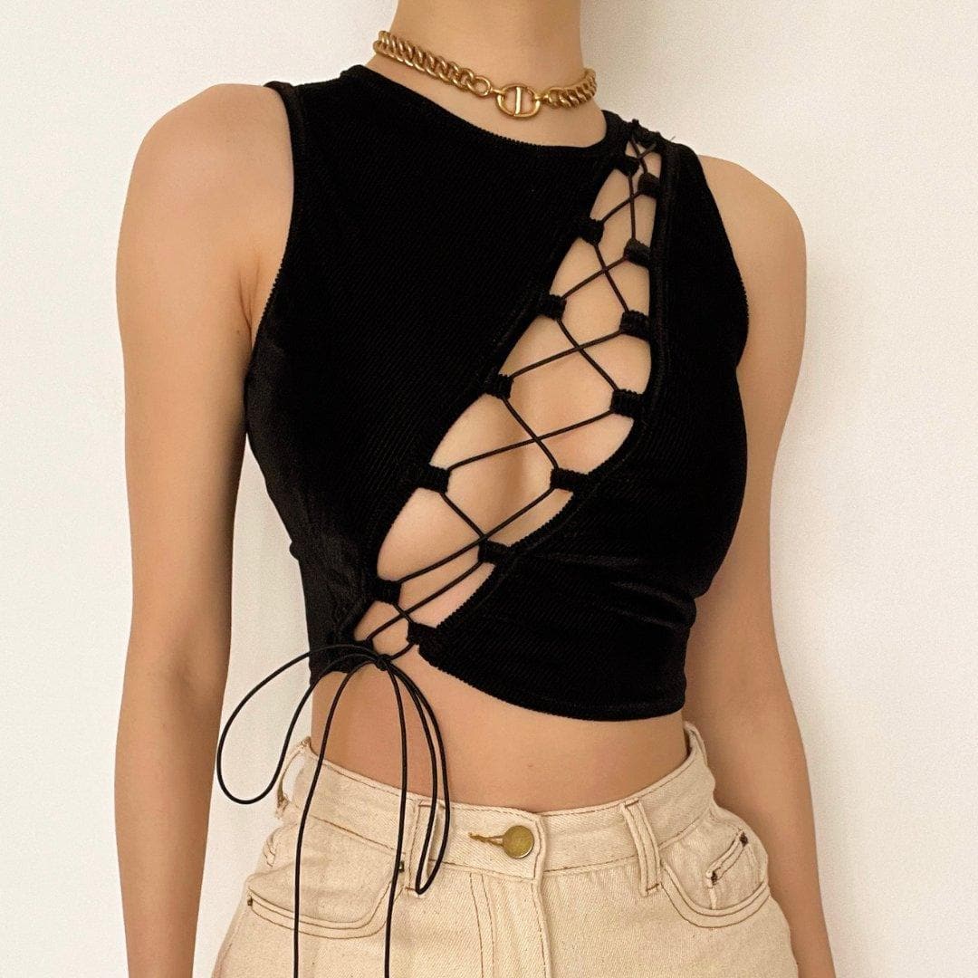 Lace-Up Chain Crop Top