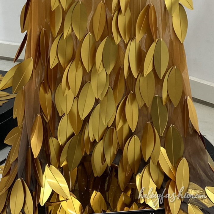 Beaded leaf applique backless tube maxi dress - Halibuy - 7