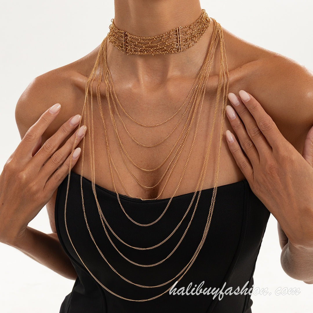 Metal chain choker tassels buckle necklace - Halibuy