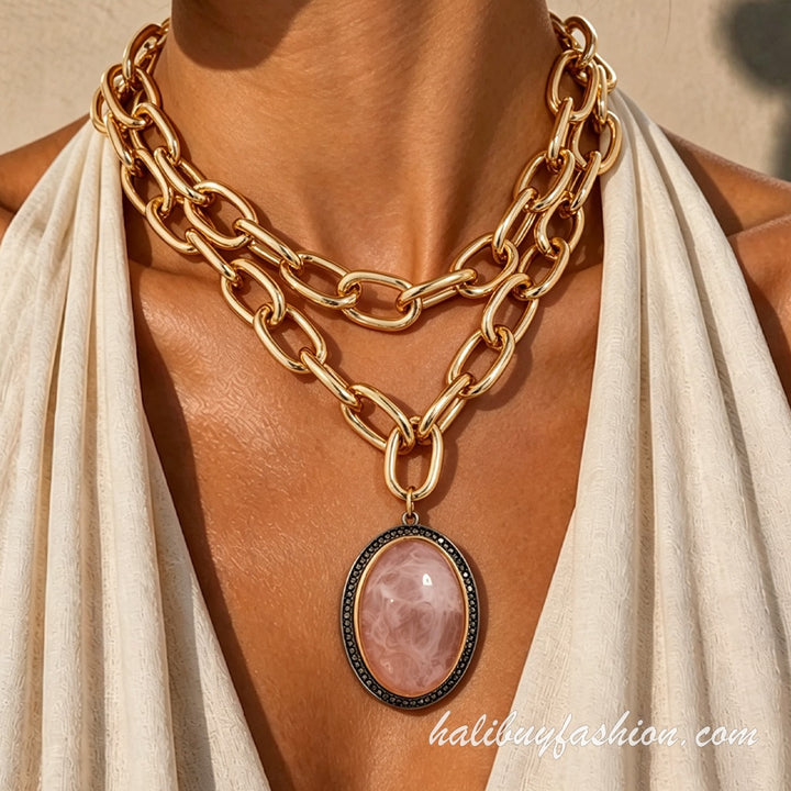 Metal chain metal tag crystal choker