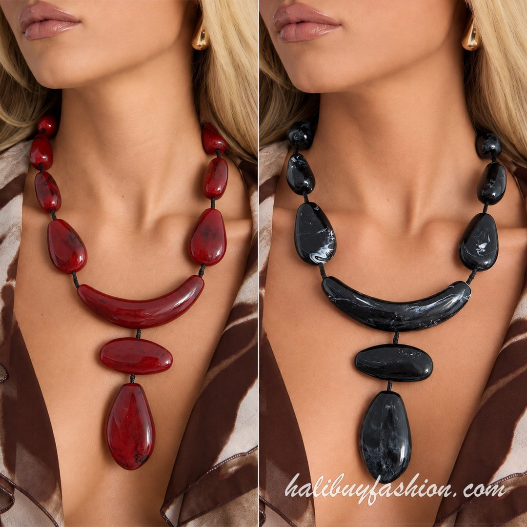 Beaded irregular abstract contrast necklace - Halibuy