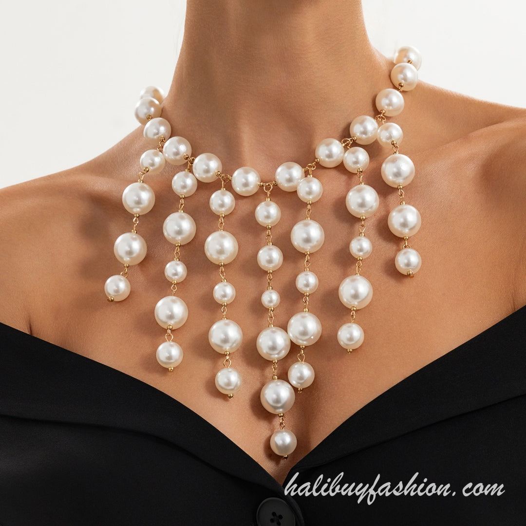 Choker beaded metal chain tassels necklace - Halibuy