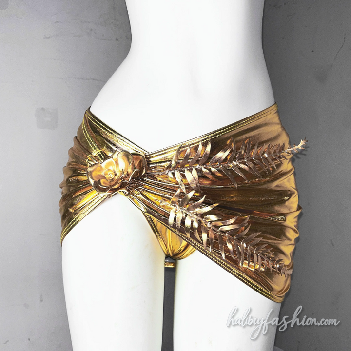 Cross front halter metallic flower applique top