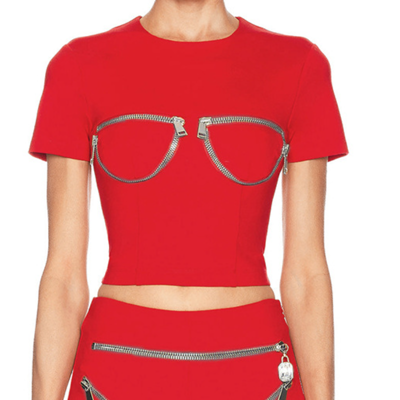 Short sleeve crewneck zip-up top  | Festival Outfits Women