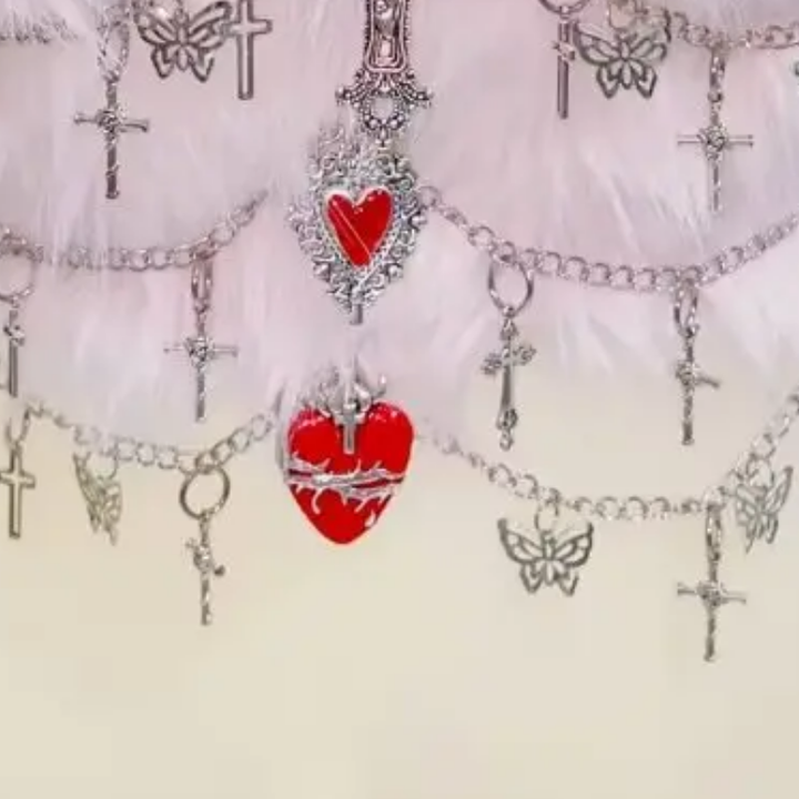 Fluffy metal chain cross applique tube top  | Festival Outfits Women