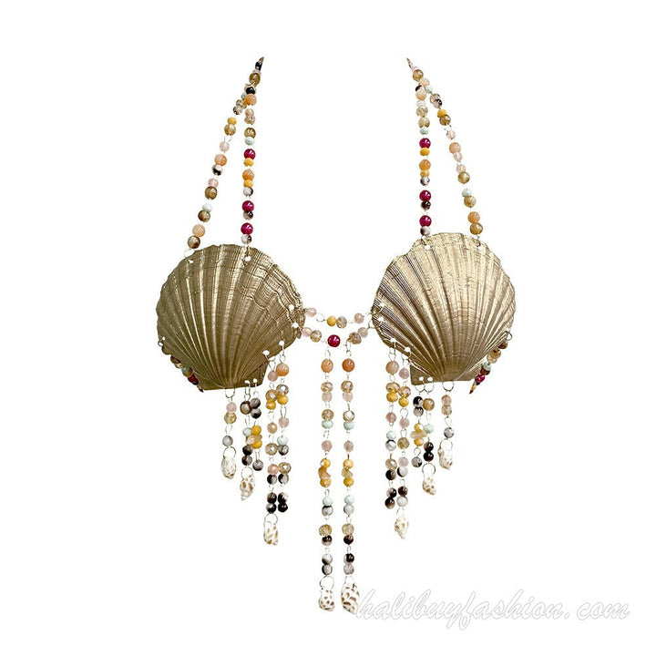 Halter beaded tassels backless bralette - Halibuy
