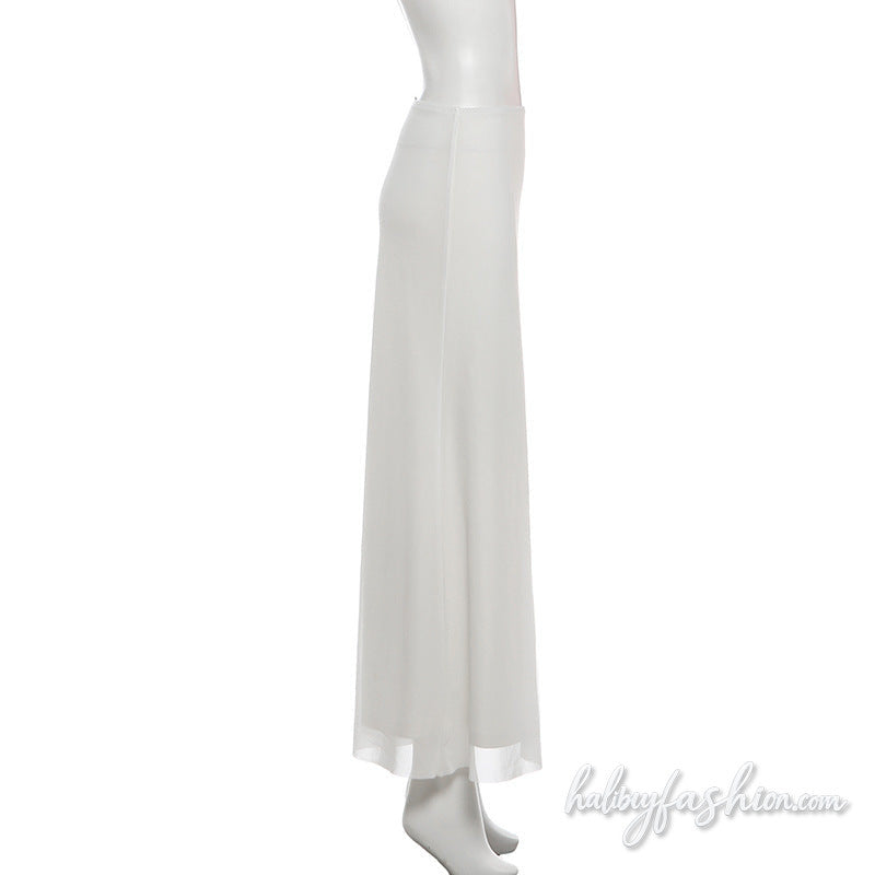 Mesh patchwork solid maxi skirt