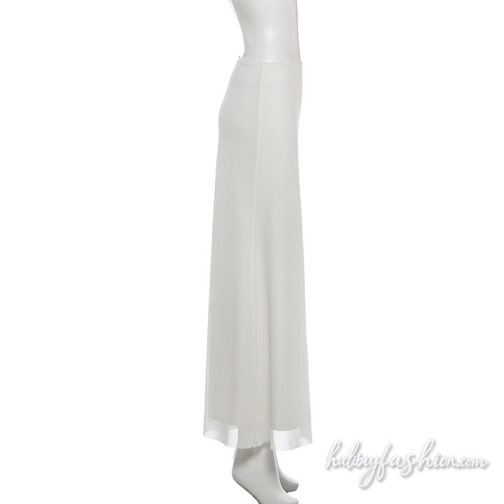 Mesh patchwork solid maxi skirt