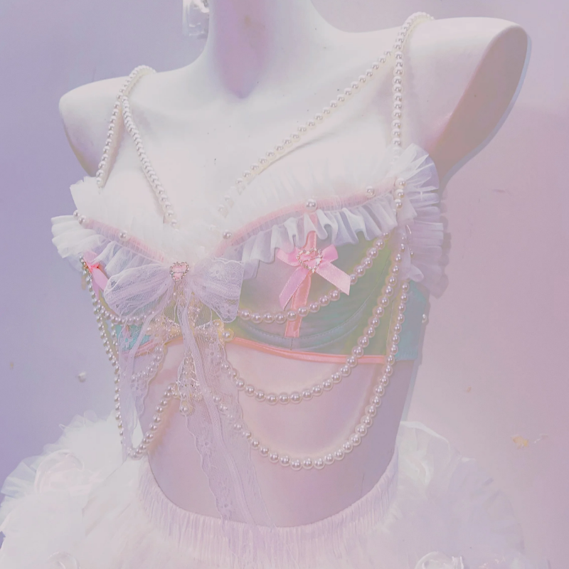 Bowknot beaded ruffle v neck ruched top  | Festival Outfits Women