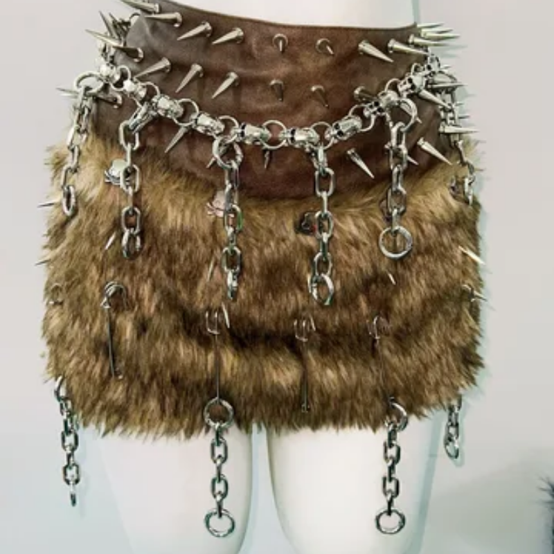 Fluffy o ring rivet applique tube mini skirt set  | Festival Outfits Women