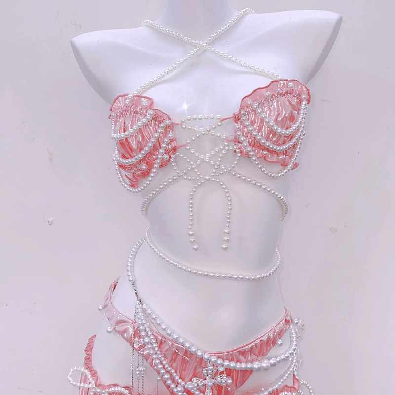 Halter bowknot 3 piece ruffle beaded ruched mini skirt set  | Festival Outfits Women