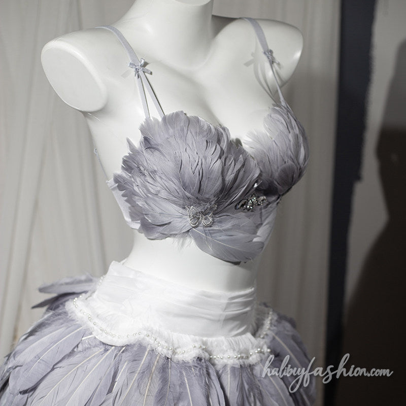 Bowknot feather v neck backless cami top