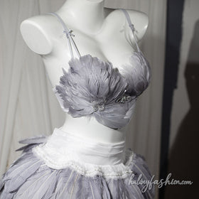 Bowknot feather v neck backless cami top