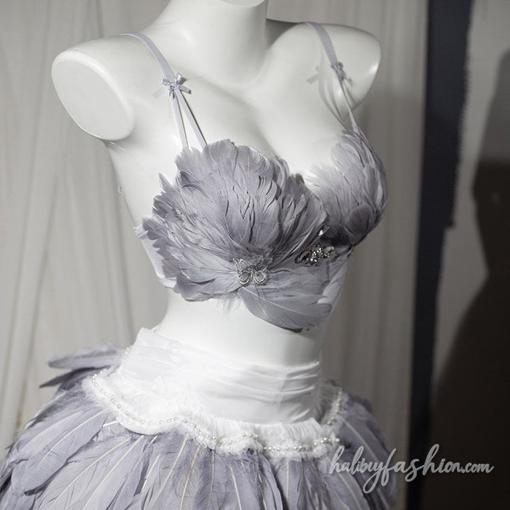 Bowknot feather v neck backless cami top