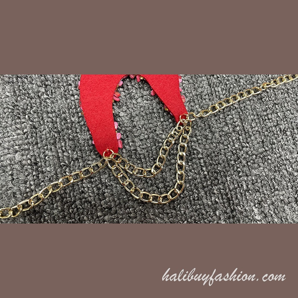 Halter backless metal chain beaded body chain - Halibuy - 4