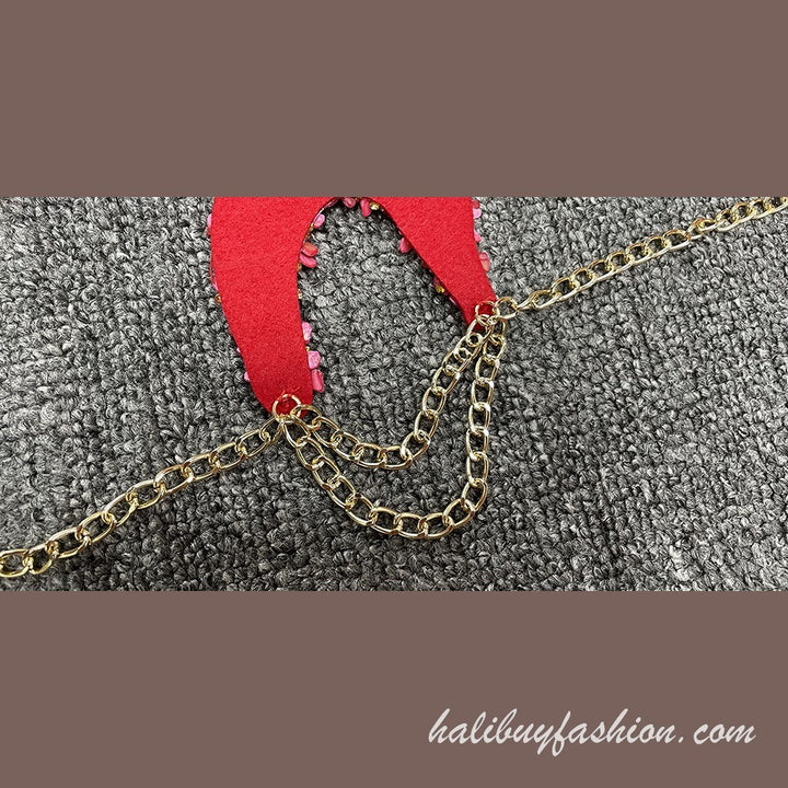 Halter backless metal chain beaded body chain - Halibuy - 4