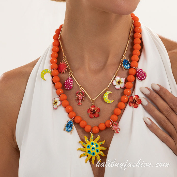 Metal chain beaded applique pattern choker