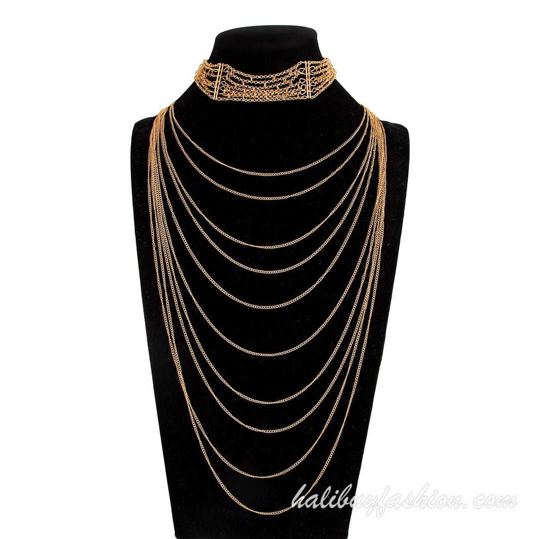 Metal chain choker tassels buckle necklace - Halibuy - 4