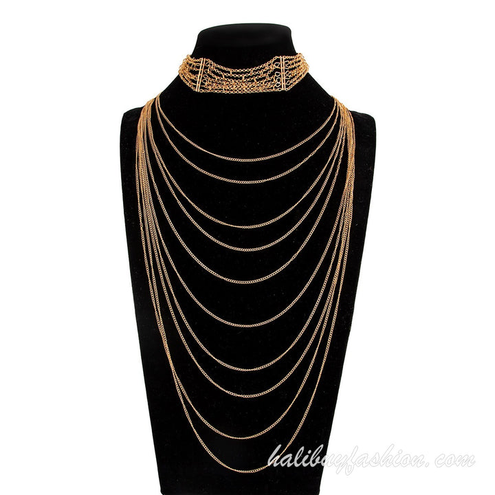 Metal chain choker tassels buckle necklace - Halibuy - 4