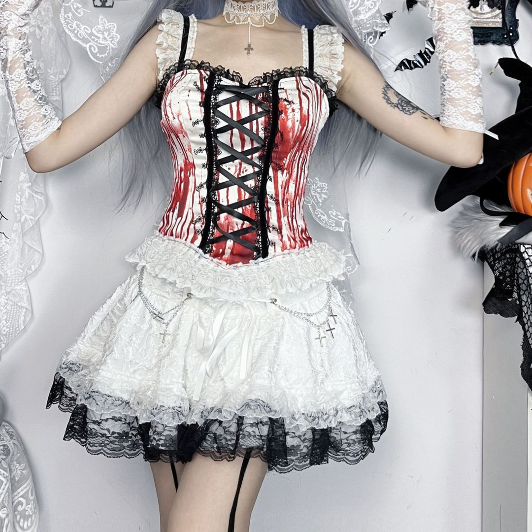 Lace up metal chain lace hem mini skirt  | Festival Outfits Women