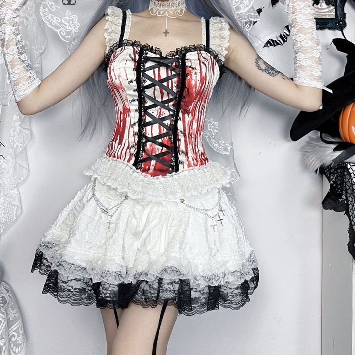 Lace up metal chain lace hem mini skirt  | Festival Outfits Women