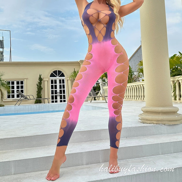 Halter gradient hollow out see through jumpsuit - Halibuy - 5