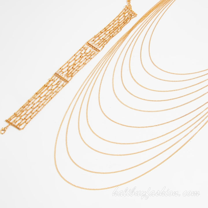 Metal chain choker tassels buckle necklace - Halibuy - 5