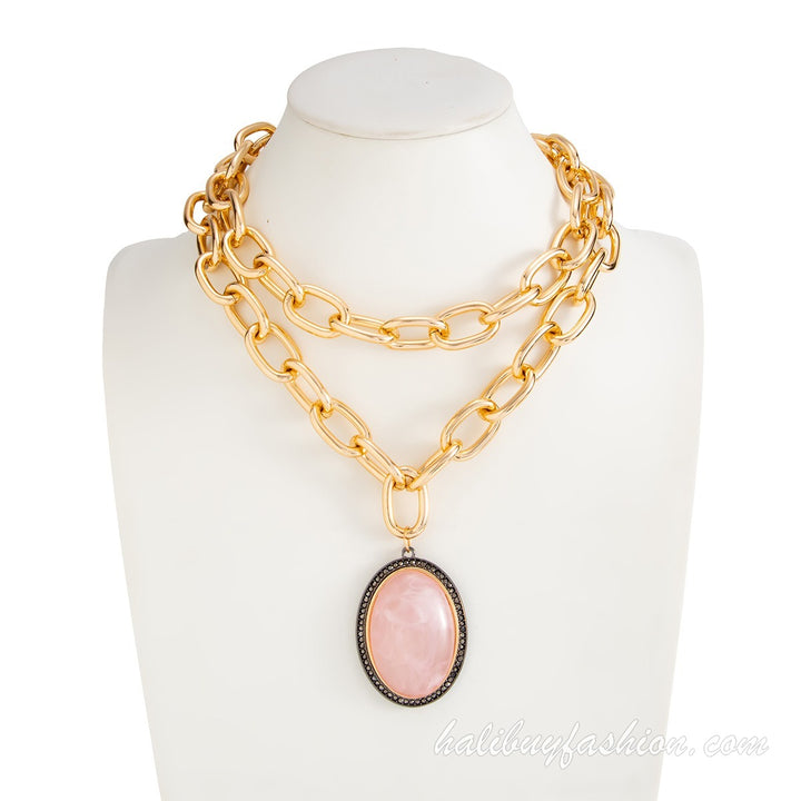 Metal chain metal tag crystal choker