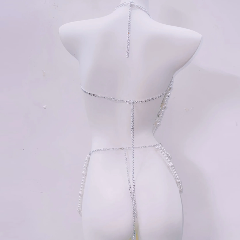 Halter beaded backless metal chain belt top  | Festival Outfits Women