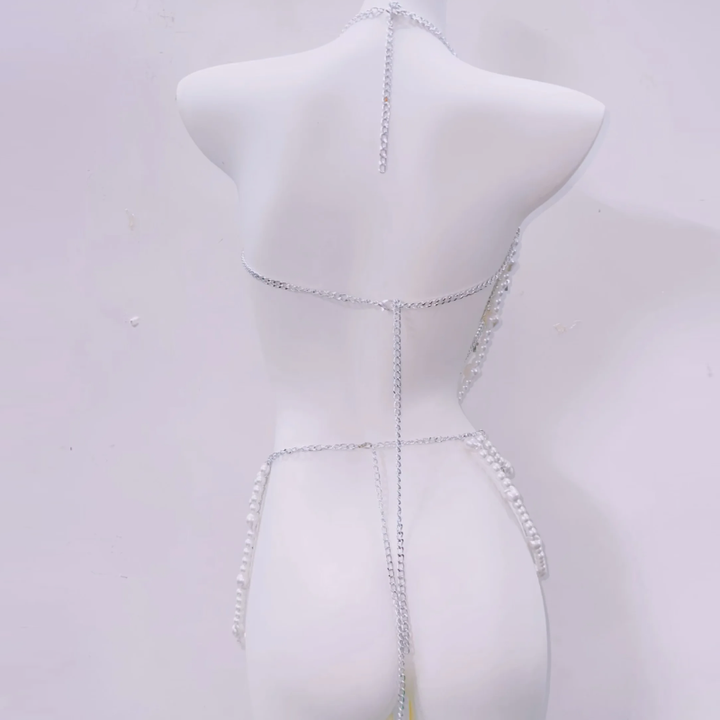 Halter beaded backless metal chain belt top  | Festival Outfits Women