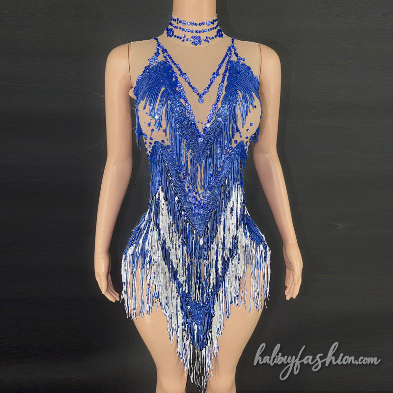 Tassels beaded high neck sleeveless romper