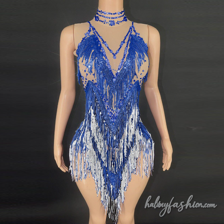Tassels beaded high neck sleeveless romper