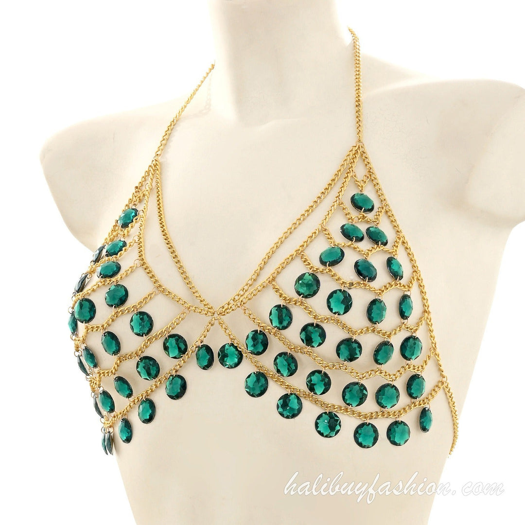 Halter beaded metal chain crystal hollow out bralette - Halibuy - 6