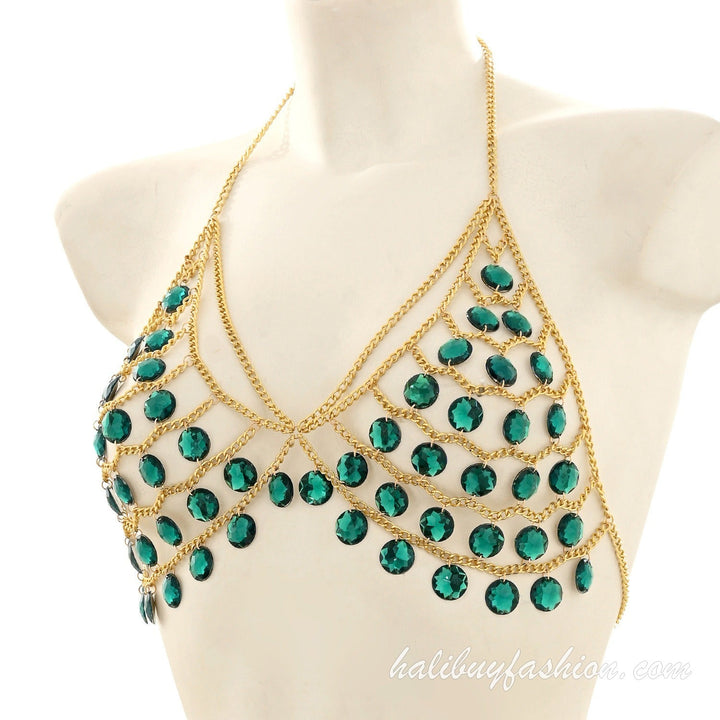 Halter beaded metal chain crystal hollow out bralette - Halibuy - 6