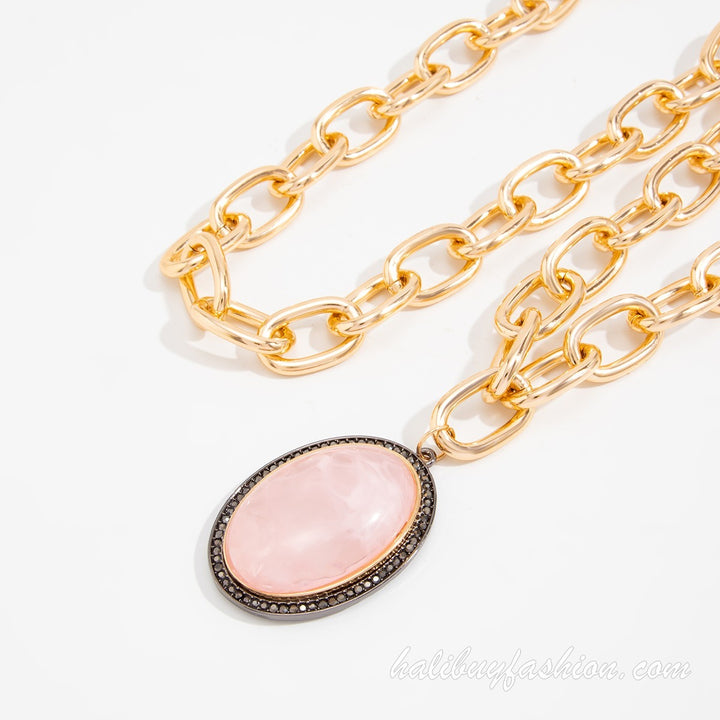 Metal chain metal tag crystal choker