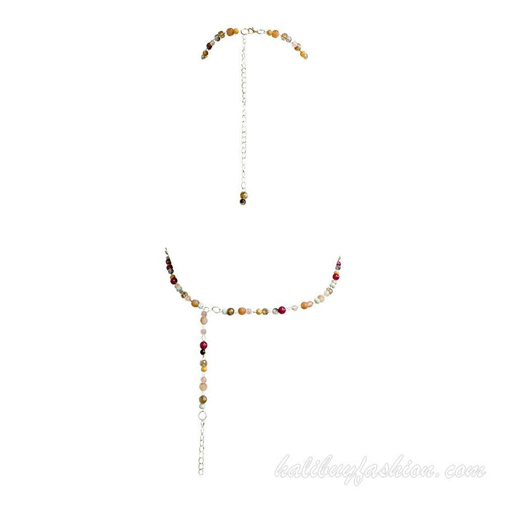 Halter beaded tassels backless bralette - Halibuy - 5
