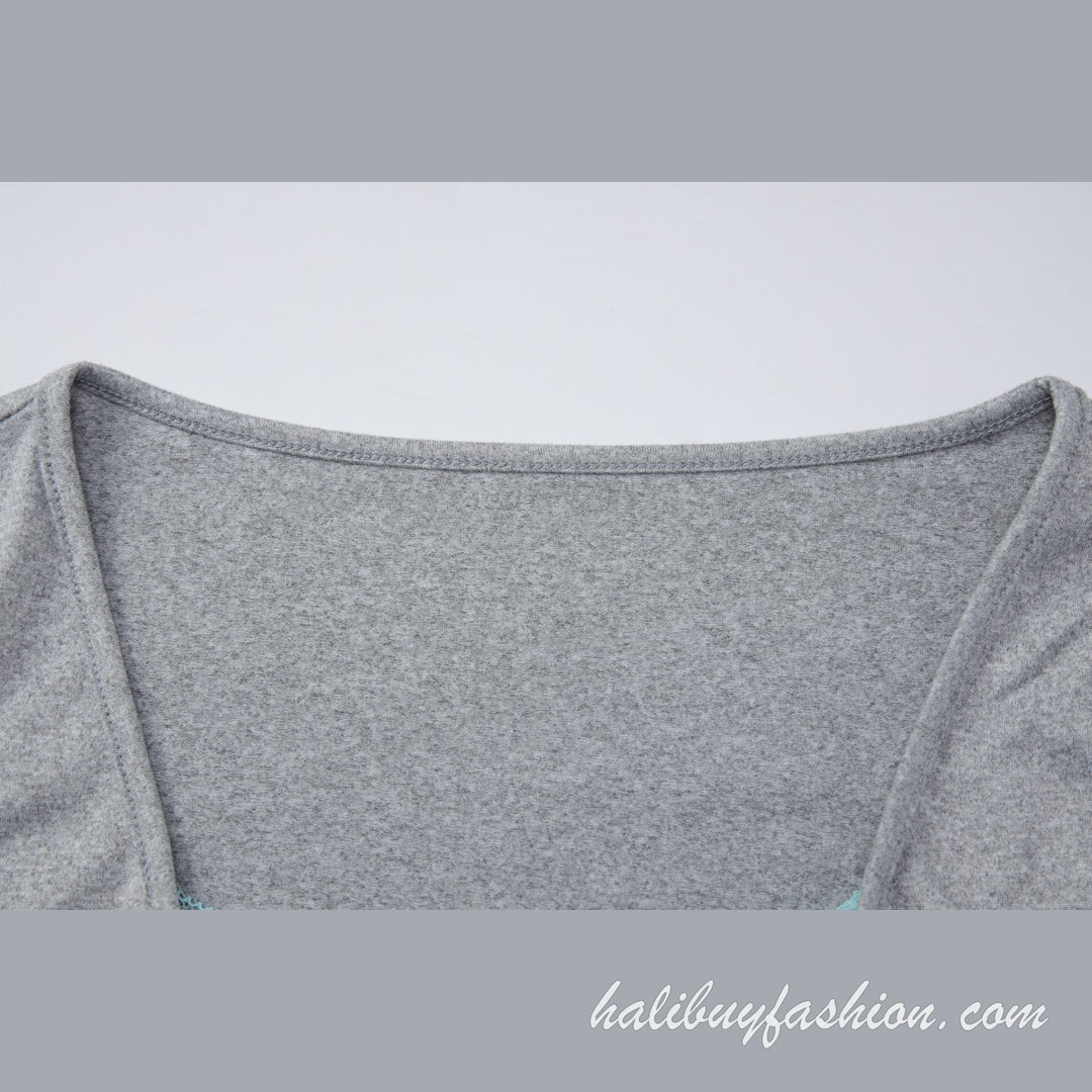 Long sleeve v neck solid cross front knitted lace crop top - Halibuy - 6