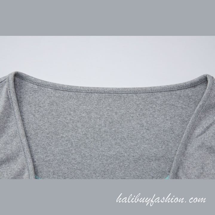 Long sleeve v neck solid cross front knitted lace crop top - Halibuy - 6